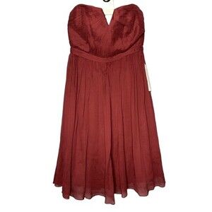 J Crew Nadia Strapless Dress In Silk Chiffon Cocktail Party Burgundy Size 6
